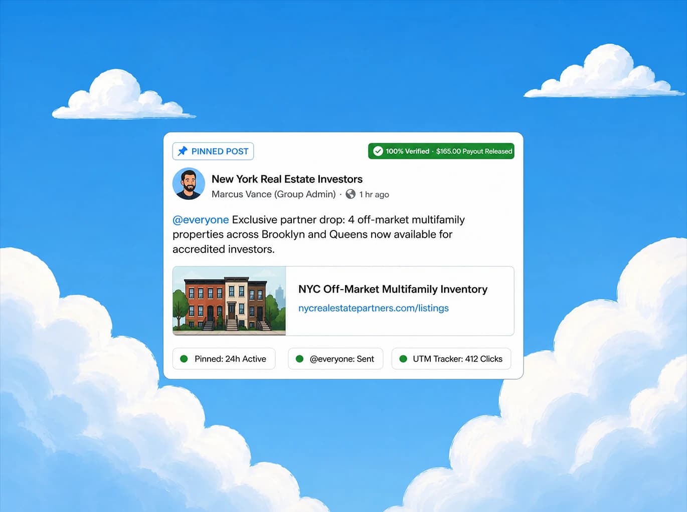 How to monetize a Facebook group through verified brand sponsorship posts, pinned placement, and instant payouts